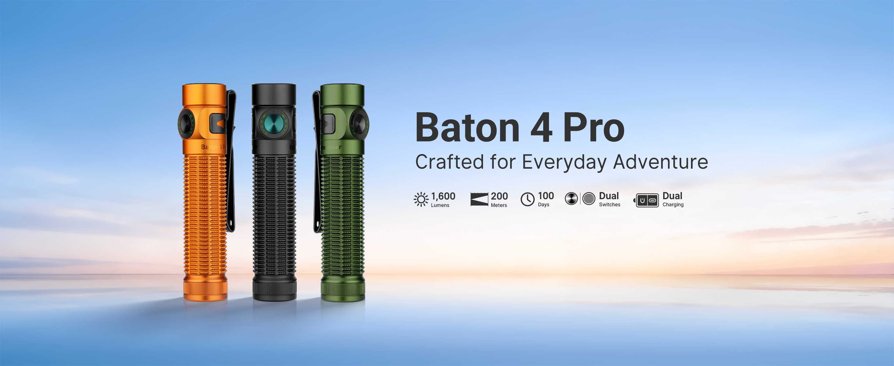 Olight Baton 4 Pro 1600 Lumen Rechargeable EDC Flashlight - Orange